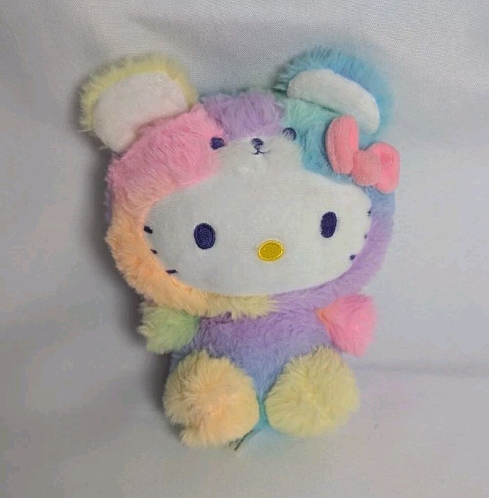 Sanrio Hello Kitty 7" Rainbow Teddy Bear Hood Costume Plush Collectible Stuffy